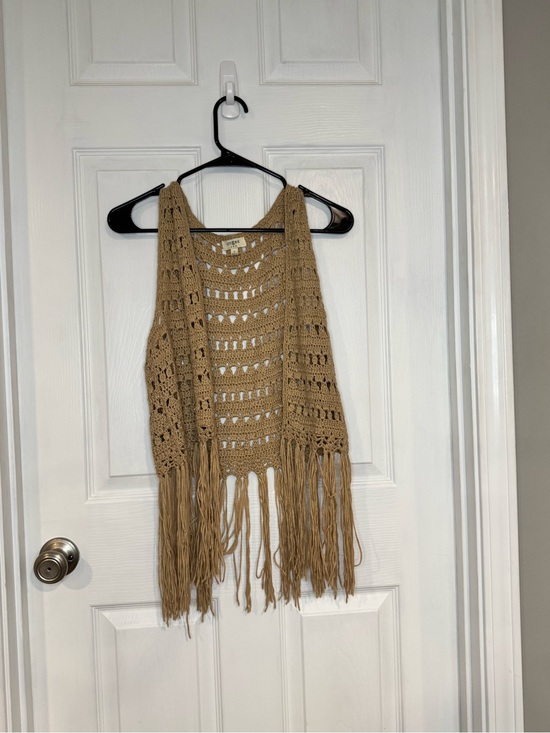 Umgee Jackets & Blazers - Umgee Crochet Open-Knit Fringe Vest in Beige